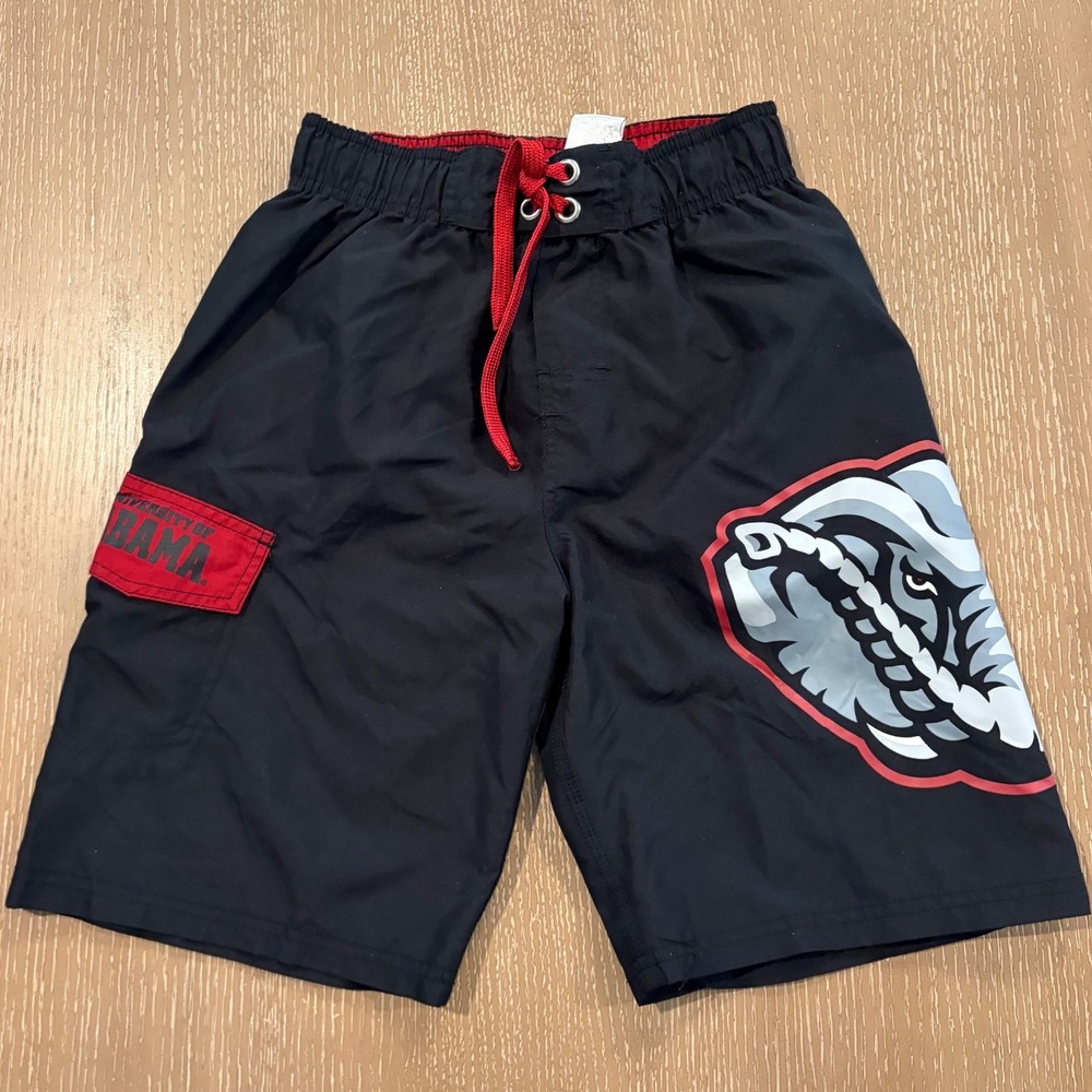 Alabama Crimson Tide Boys Swim Trunks Black Elephant Mascot Board Shorts M 10/12